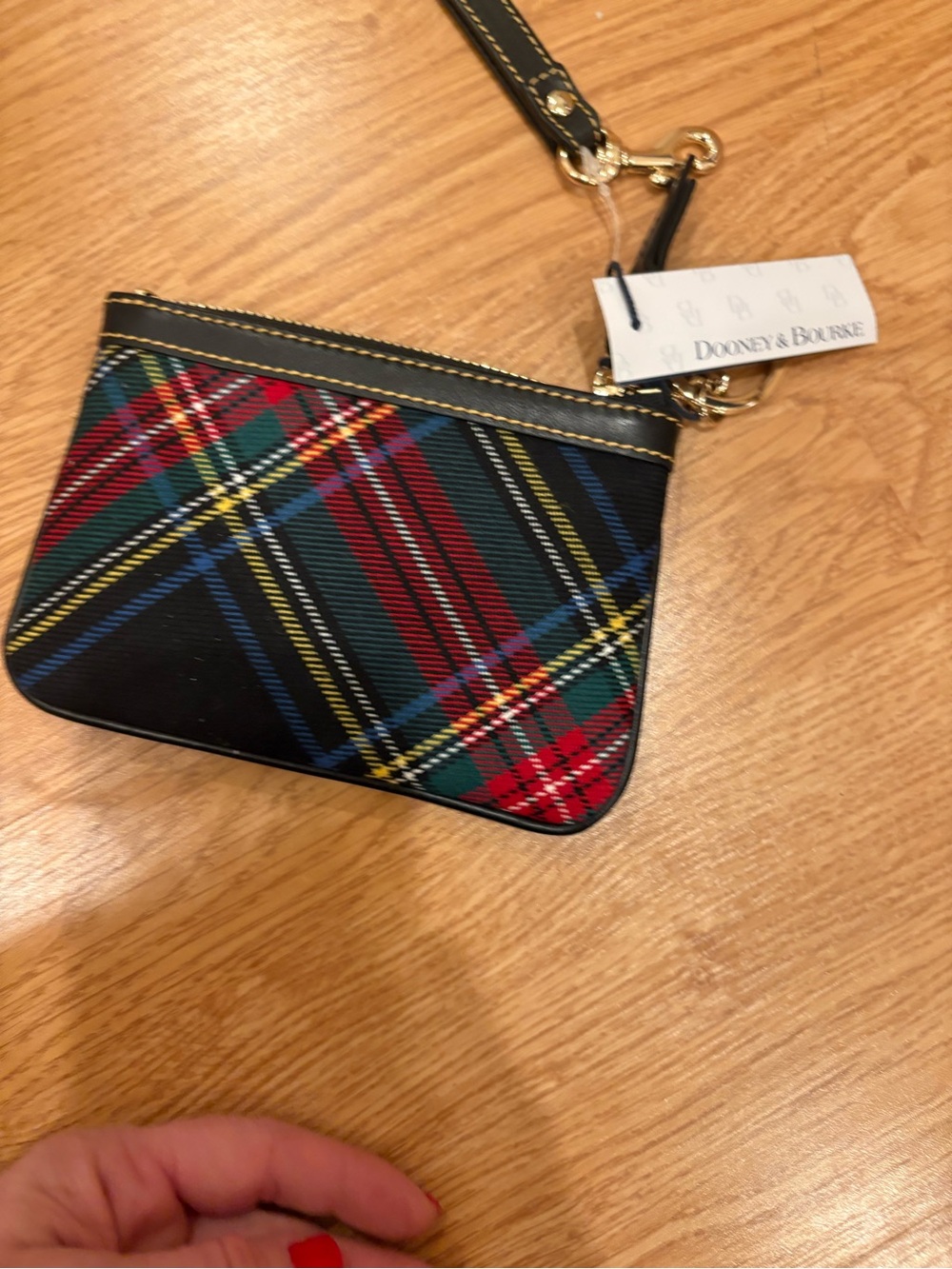 Dooney & Bourke Black Tartan Wristlet Pouch with Gold Hardware - Picture 2 of 3